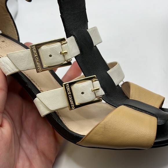 Vince Camuto Adriana Heels Gladiator Sandals Leather White Black Tan Womens 8 M - Picture 9 of 16